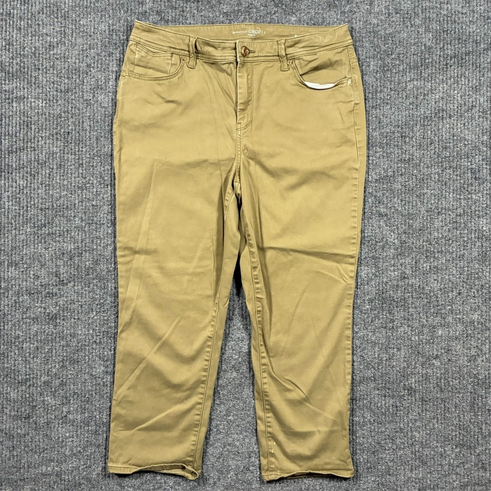 Chicos Platinum Crop Pants‎ Womens Size 1 Khaki Stretch Casual Mid Rise